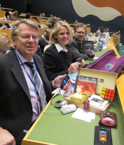 In 2011, Norway and other members received gift packages from Security Council candidates, including a Rubik's cube, a CD, chocolates, and more. (Photo: Norwegian Mission)