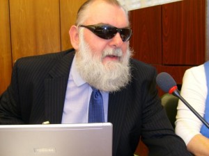 Chris Friend, with World Blind Union, lobbies WIPO on a treaty to improve access for the visually impaired (Photo: KEI)